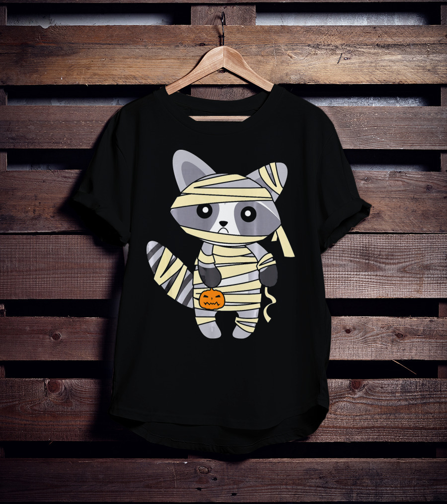 Mummy Raccoon Halloween With Jack-O'-Lantern T-Shirt