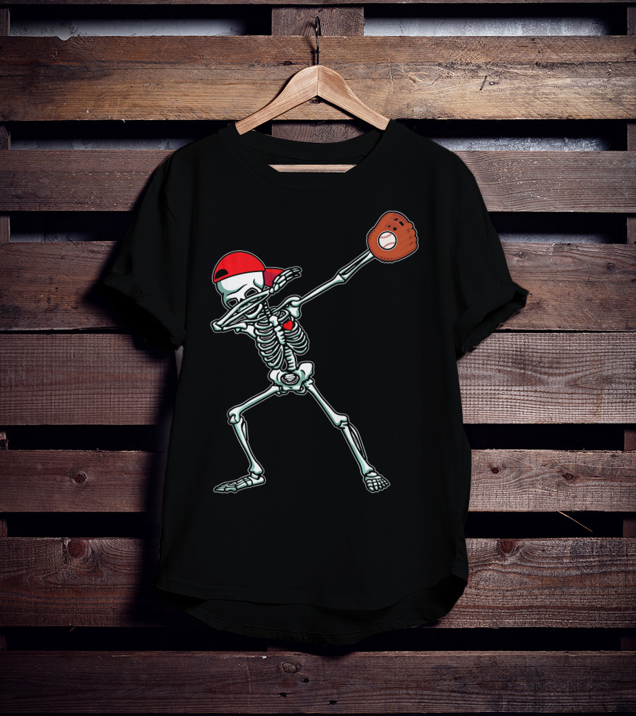 Dabbing Skeleton Baseball Dab Hi Red Cap Glove T-Shirt