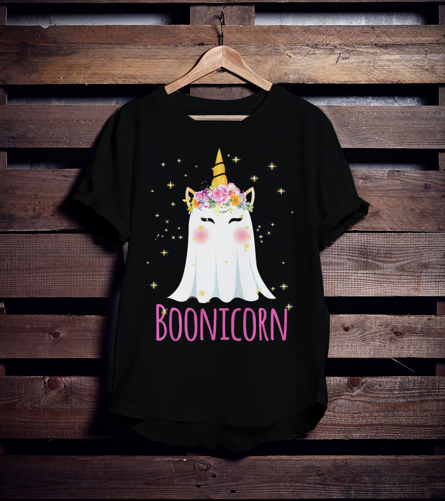 BooNicorn Unicorn Ghost With Flowers And Stars Halloween For Girl T-Shirt