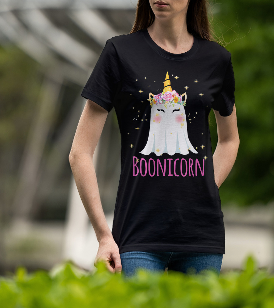 BooNicorn Unicorn Ghost With Flowers And Stars Halloween For Girl T-Shirt