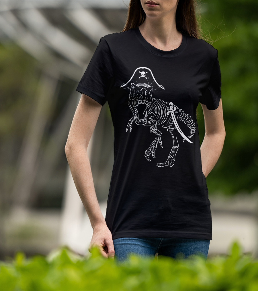 T-Rex Skeleton With Pirate Hat And Sword T-Shirt