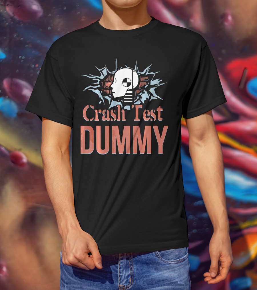 Crash Test Dummy Head Smashing Through Wall T-Shirt