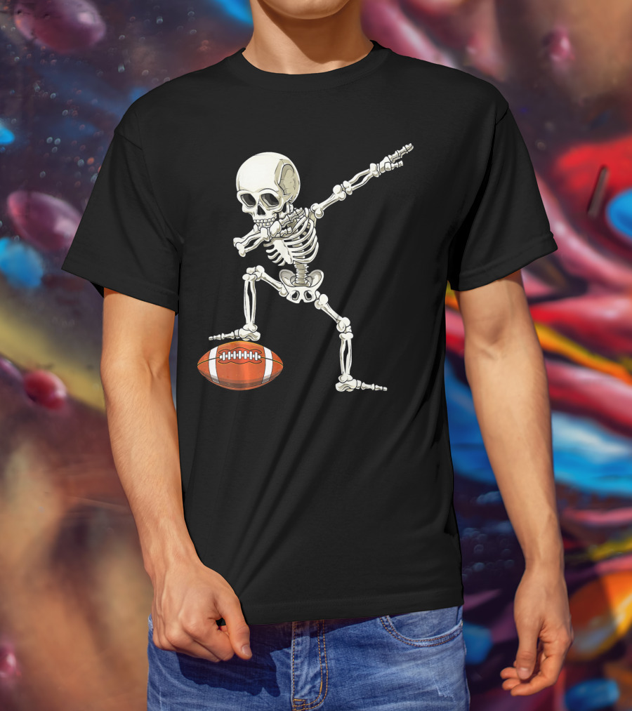 Dabbing Skeleton With Football Pose T-Shirt