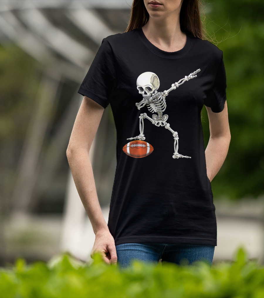 Dabbing Skeleton With Football Pose T-Shirt