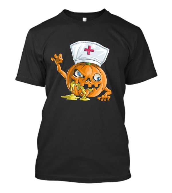 Zombie Pumpkin Nurse Funny Halloween Horror T-Shirt