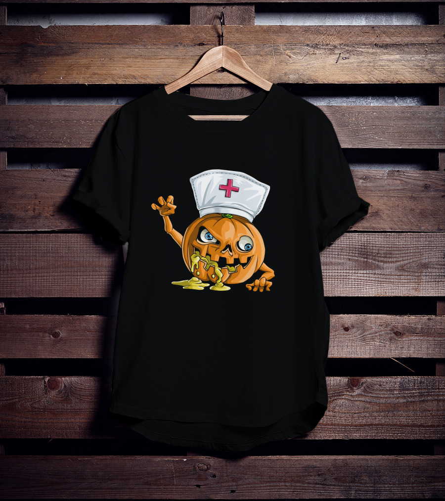 Zombie Pumpkin Nurse Funny Halloween Horror T-Shirt