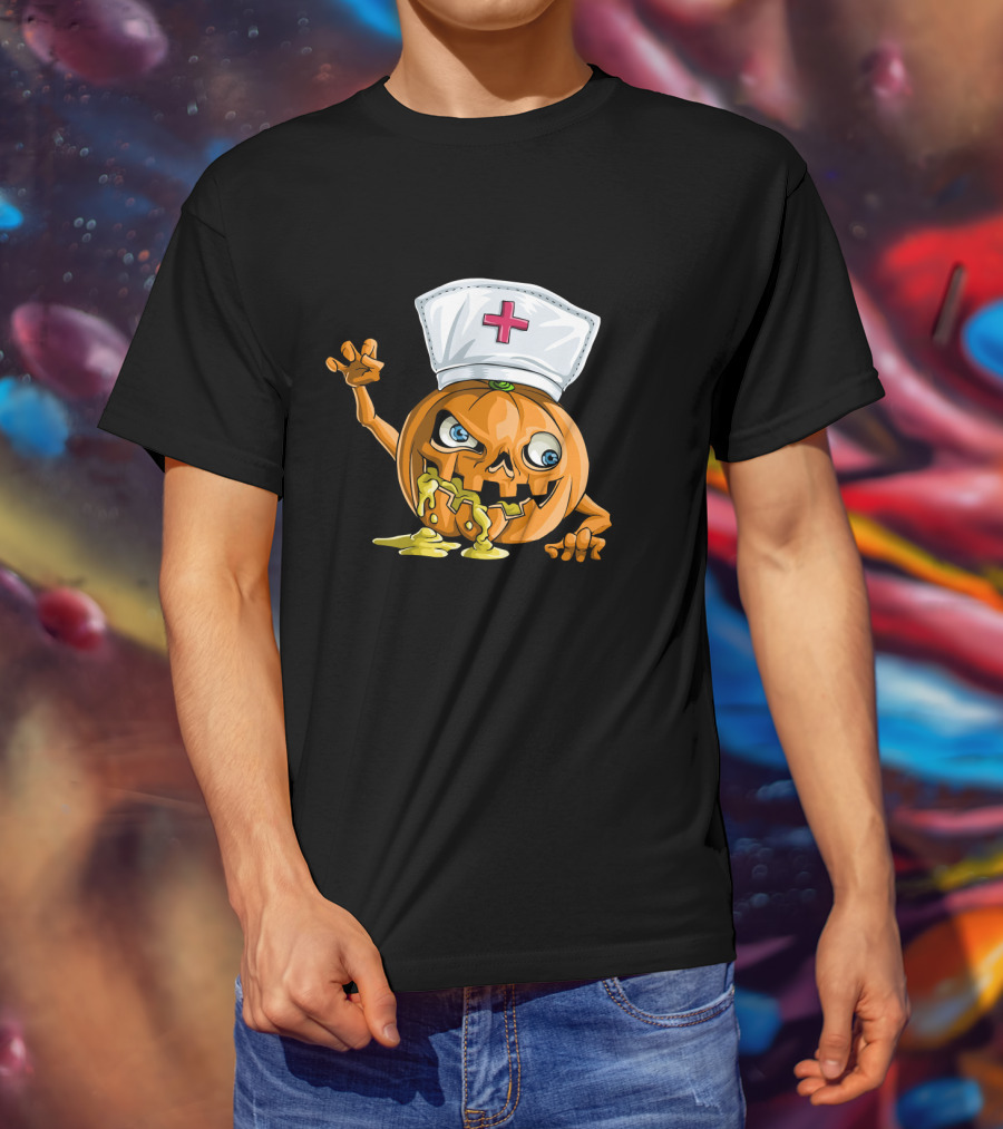 Zombie Pumpkin Nurse Funny Halloween Horror T-Shirt