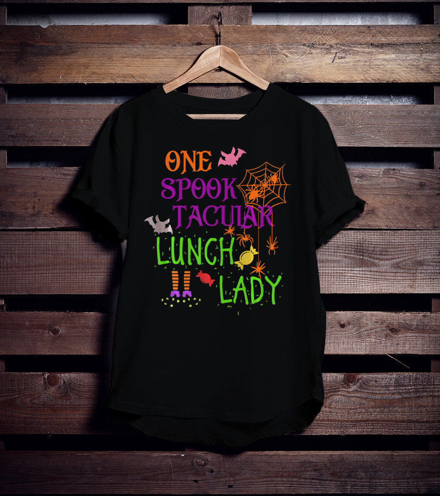 Spooky Halloween Lunch Lady With Bats And Candy T-Shirt