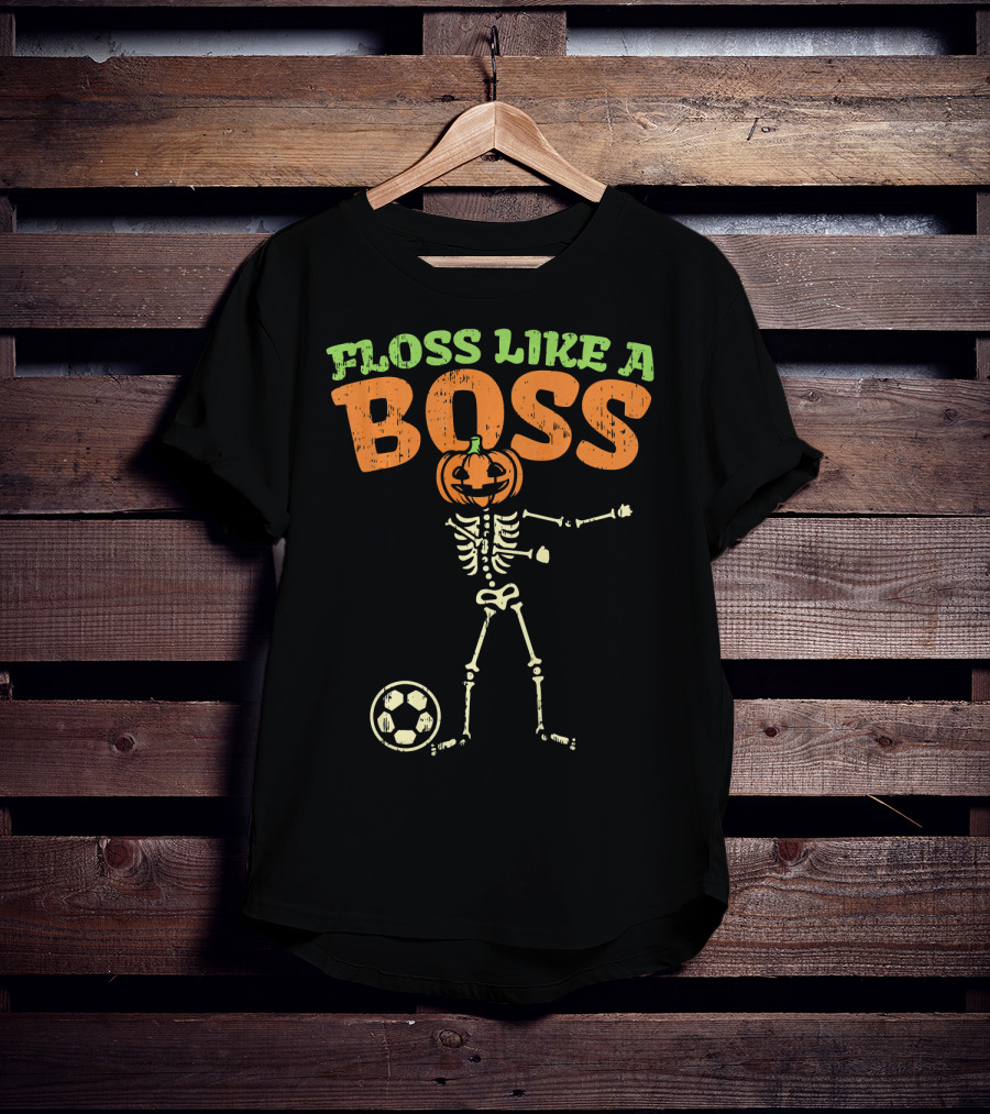 Floss Like A Boss Pumpkin Skeleton Soccer T-Shirt