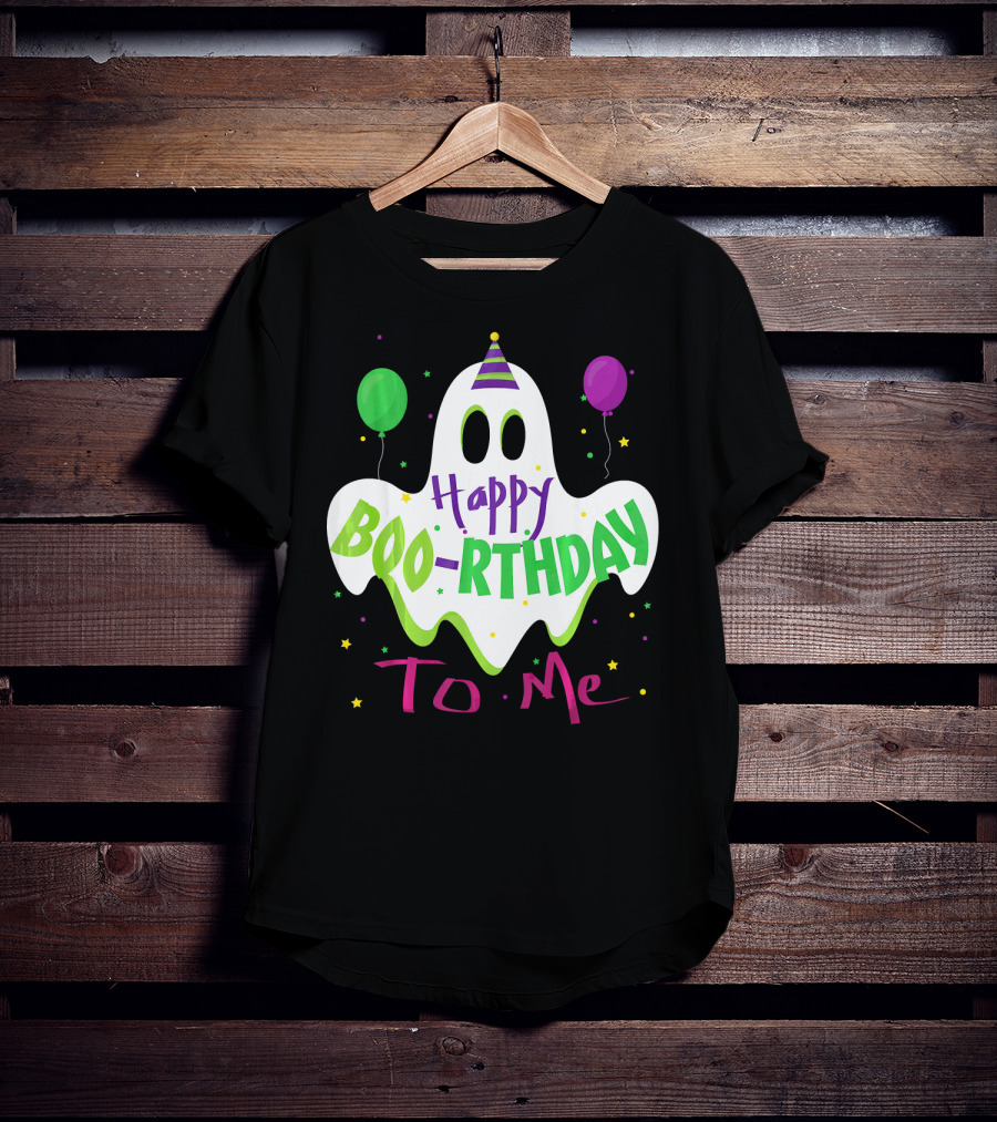 Happy Boo-Rthday To Me Ghost With Party Balloons T-Shirt