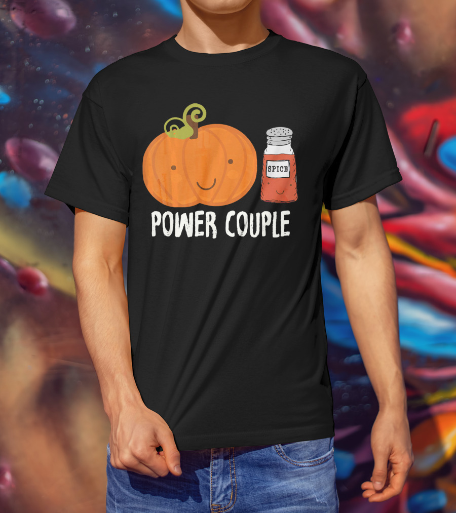 Pumpkin Spice Power Couple Cute Smiling Pumpkin With Spice Jar T-Shirt