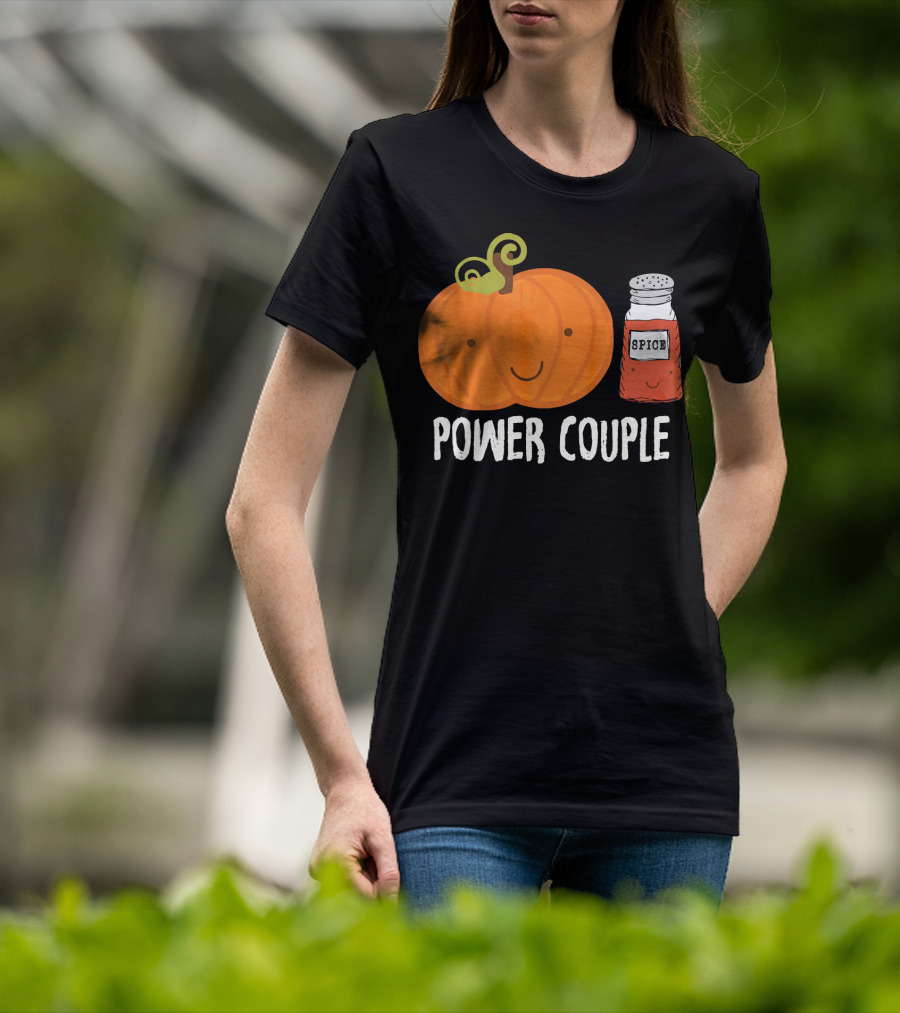 Pumpkin Spice Power Couple Cute Smiling Pumpkin With Spice Jar T-Shirt