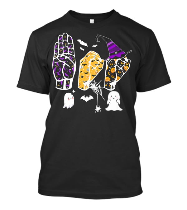 Sign Language Boo Halloween Witch Hat Ghosts T-Shirt