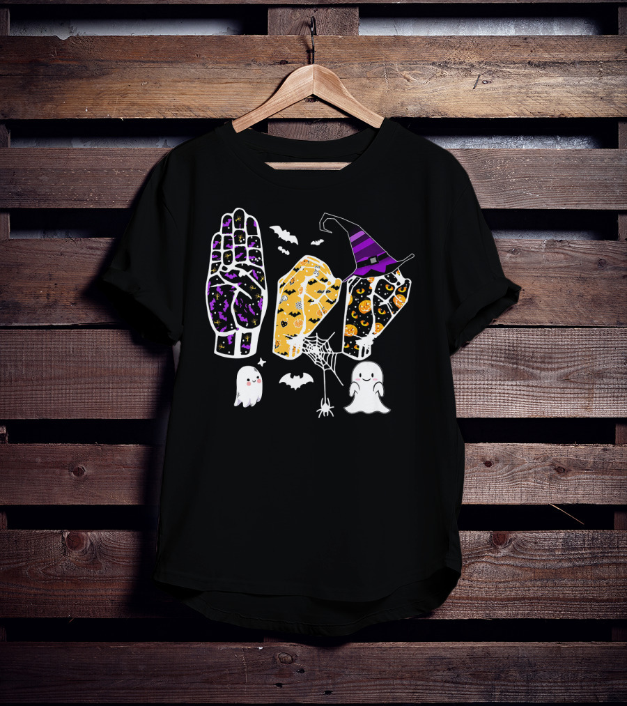 Sign Language Boo Halloween Witch Hat Ghosts T-Shirt