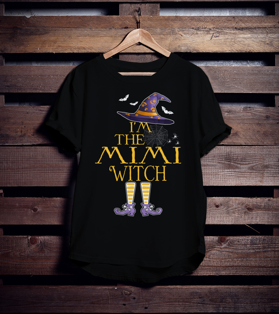 I'm The Mimi Witch Halloween Theme Hat And Boots With Spiders And Bats T-Shirt