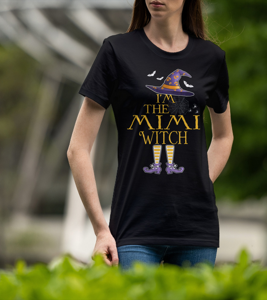 I'm The Mimi Witch Halloween Theme Hat And Boots With Spiders And Bats T-Shirt