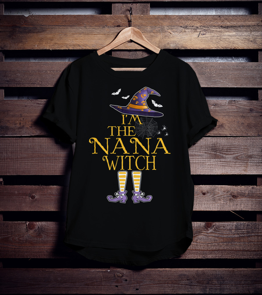 I'm The Nana Witch Halloween Costume Bat Hat Spider Web Boots T-Shirt