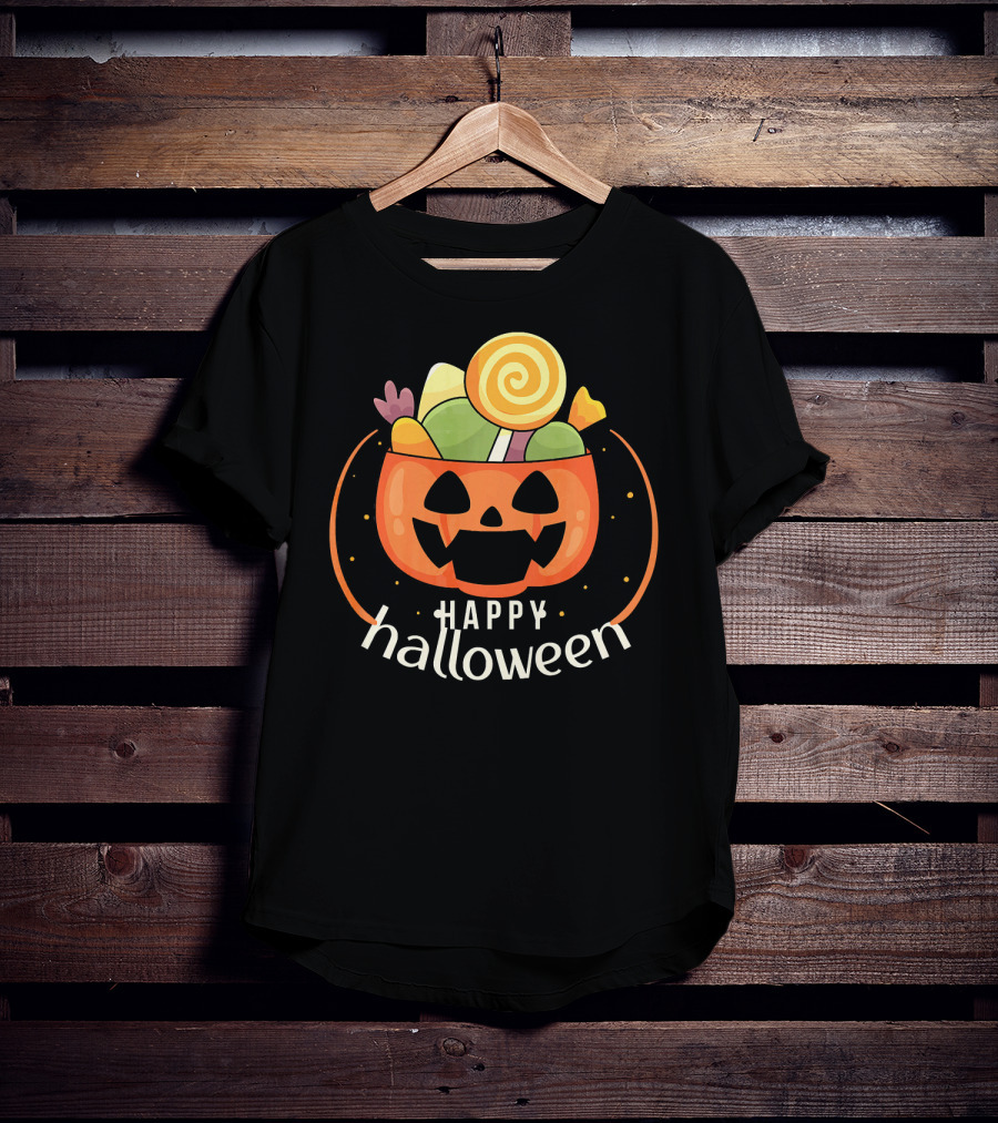 Happy Halloween Pumpkin Orange JackOLantern Candy Bucket T-Shirt