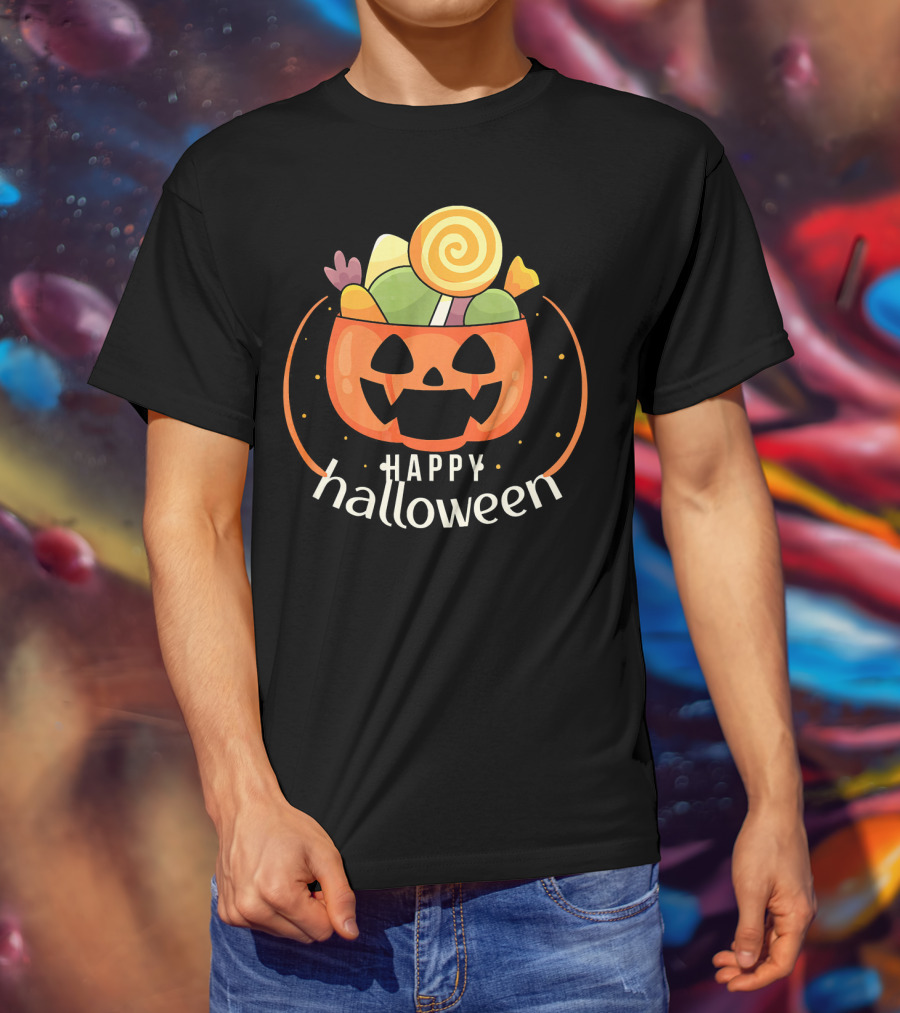 Happy Halloween Pumpkin Orange JackOLantern Candy Bucket T-Shirt