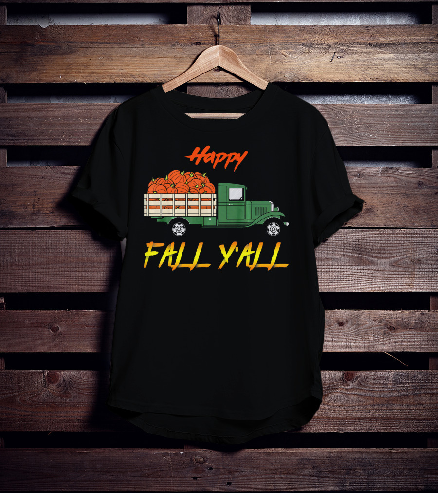 Happy Fall Yall Vintage Pumpkin Truck Classic Green Vehicle With Pumpkins T-Shirt