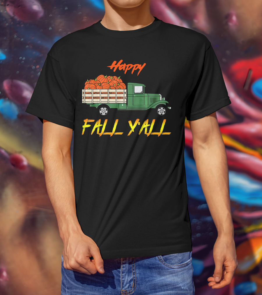 Happy Fall Yall Vintage Pumpkin Truck Classic Green Vehicle With Pumpkins T-Shirt