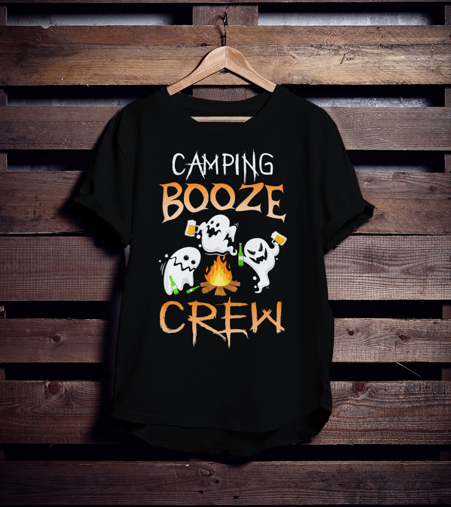Camping Booze Crew Ghosts Drinking Beer By Campfire T-Shirt