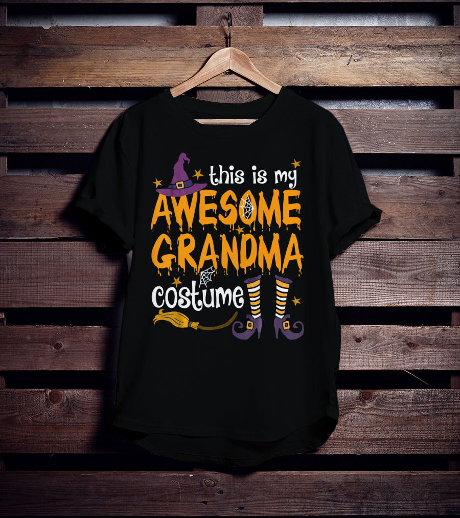 This Is My Awesome Grandma Costume Witch Hat Broomstick Halloween T-Shirt