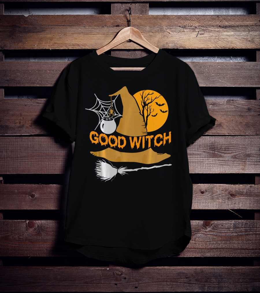 Good Witch Halloween Hat Broomstick Cauldron Bats Moon T-Shirt