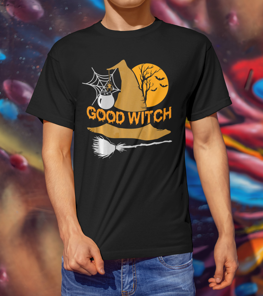 Good Witch Halloween Hat Broomstick Cauldron Bats Moon T-Shirt