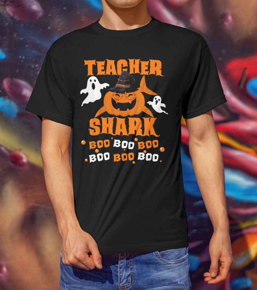 Teacher Shark Boo Boo Boo Funny Shark Halloween Ghost Pumpkin T-Shirt