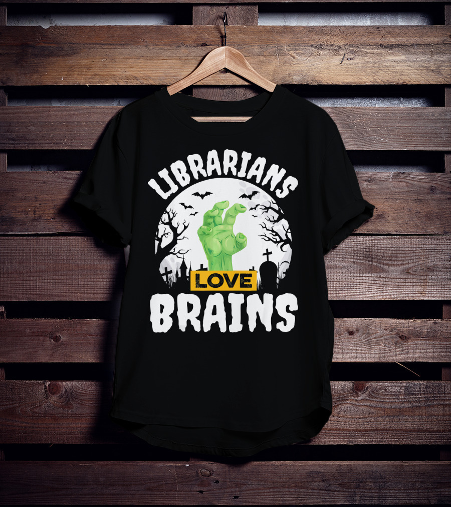 Librarians Love Brains Halloween Zombie Graveyard Scene T-Shirt