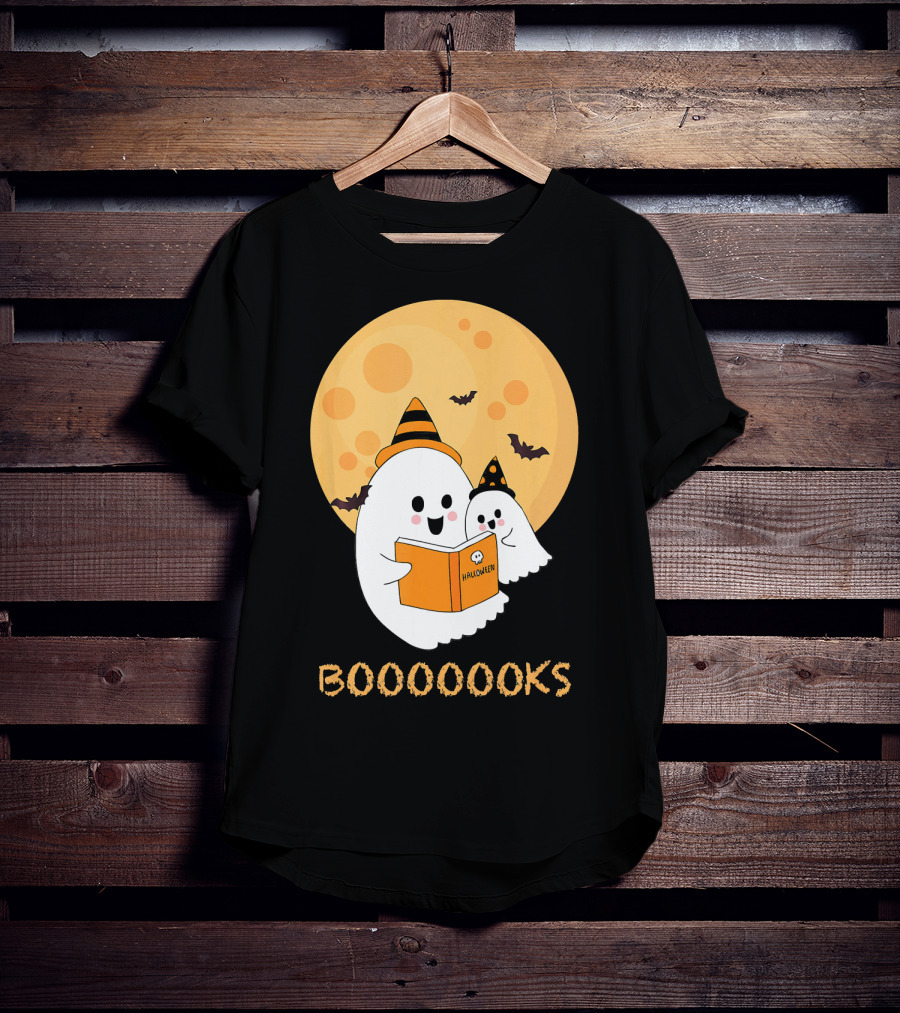 Halloween Ghosts Reading Boooooks Under Full Moon T-Shirt