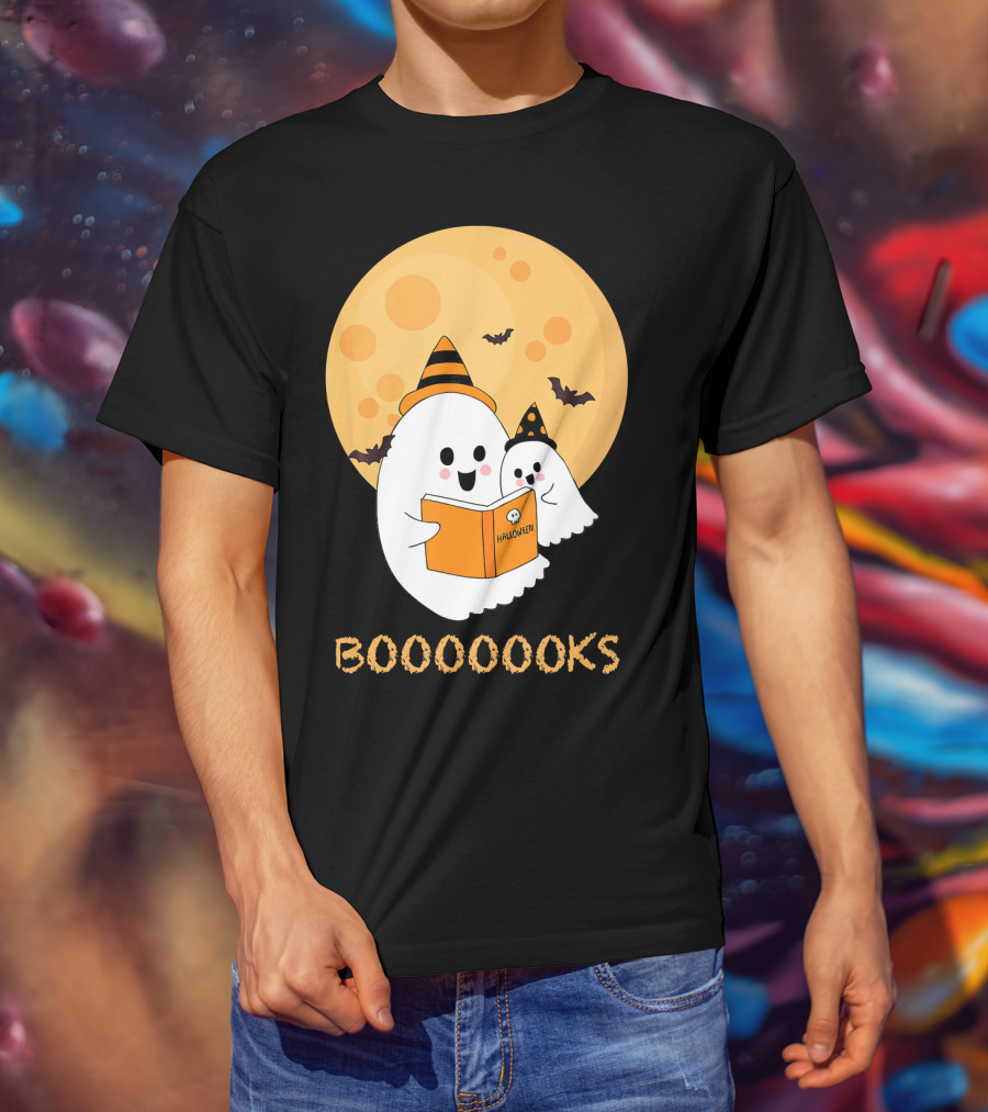 Halloween Ghosts Reading Boooooks Under Full Moon T-Shirt