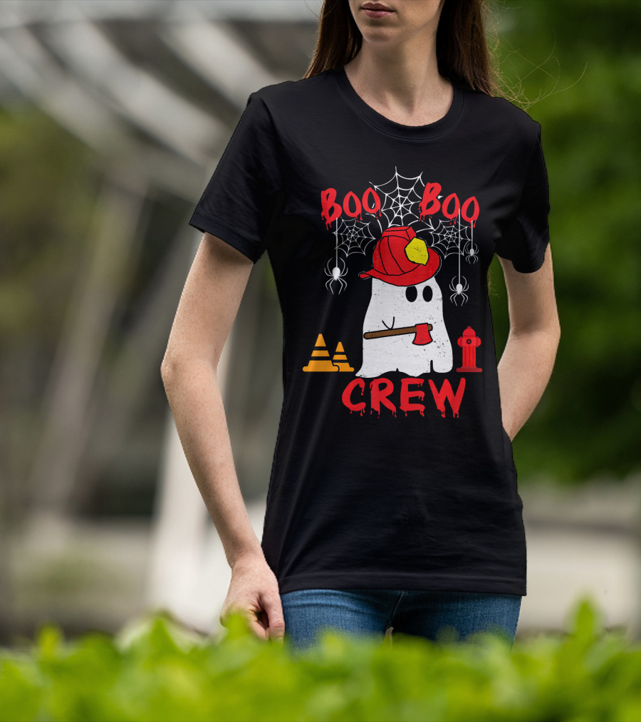 Boo Boo Crew Firefighter Halloween Ghost Spiderwebs And Axe T-Shirt