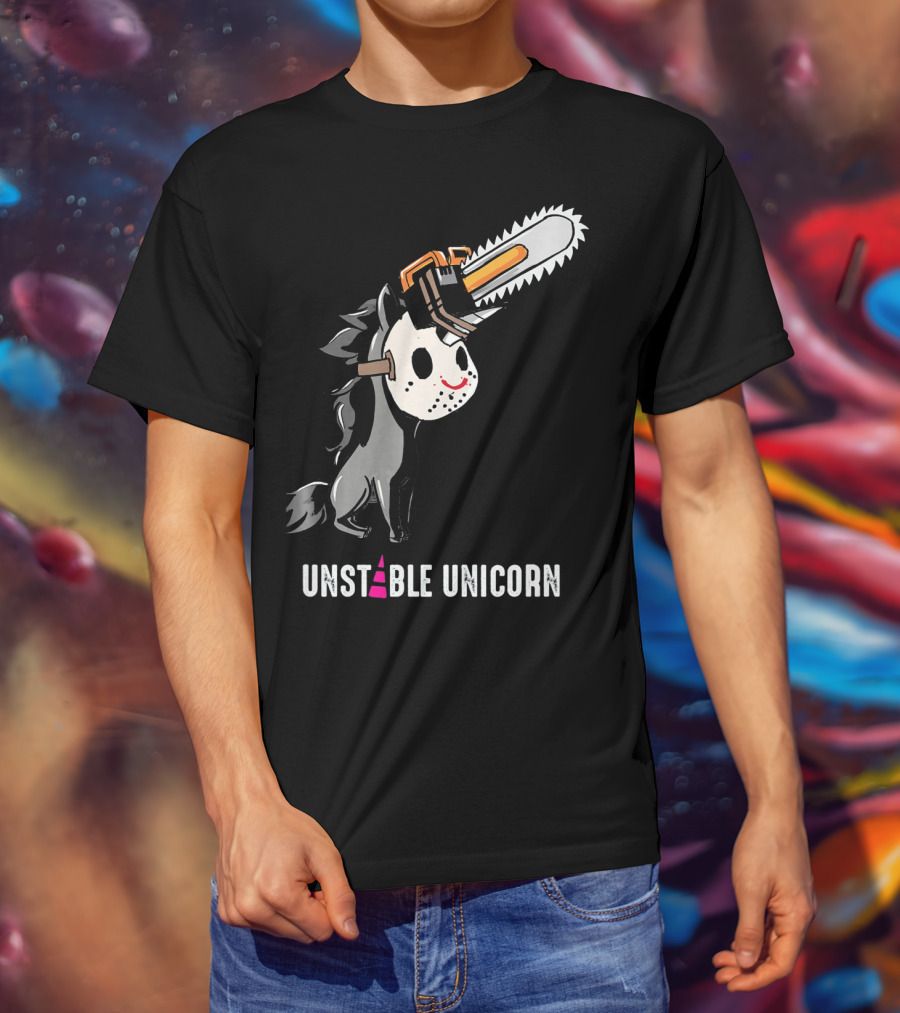 UNSTABLE UNICORN Chainsaw Halloween Masquerade T-Shirt