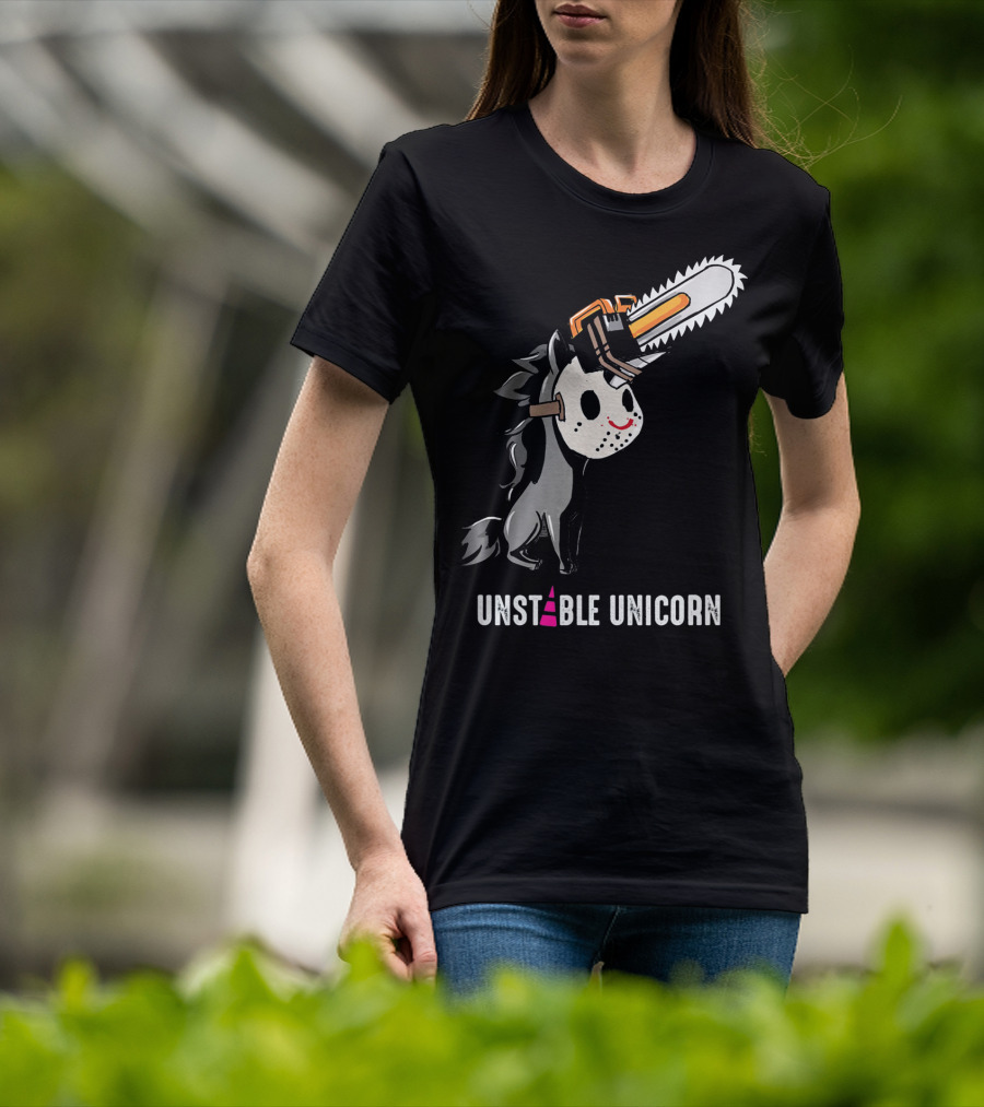 UNSTABLE UNICORN Chainsaw Halloween Masquerade T-Shirt