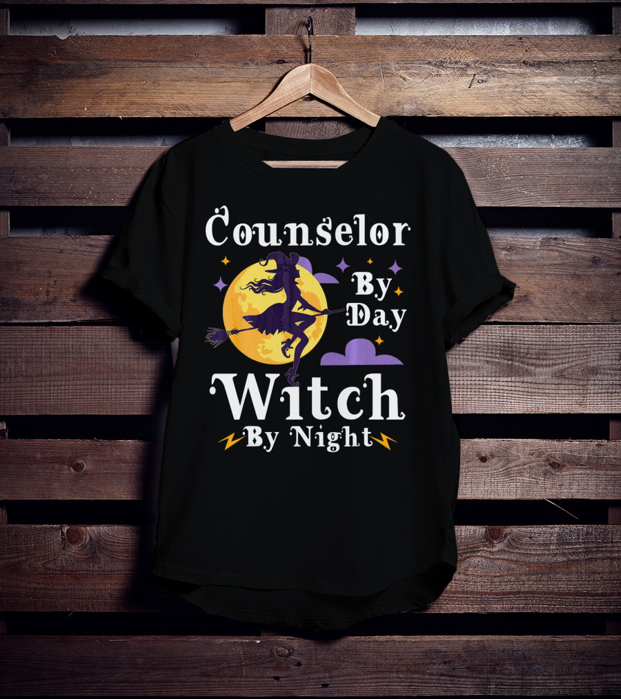 Counselor By Day Witch By Night Flying Broomstick And Full Moon T-Shirt