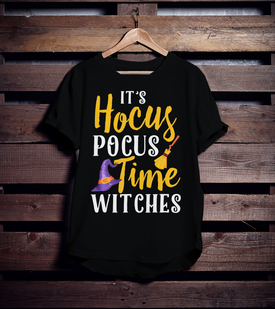 It's Hocus Pocus Time Witches Broom Hat T-Shirt