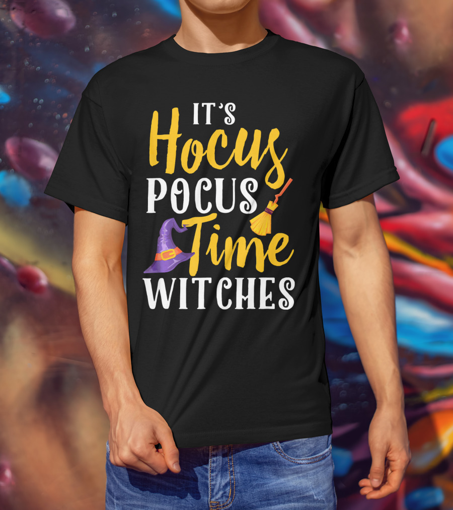 It's Hocus Pocus Time Witches Broom Hat T-Shirt