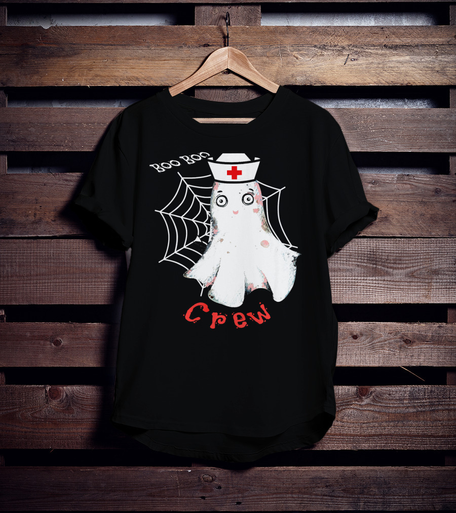 Boo Boo Crew Nurse Ghost Halloween Costume Spooky Spiderweb T-Shirt