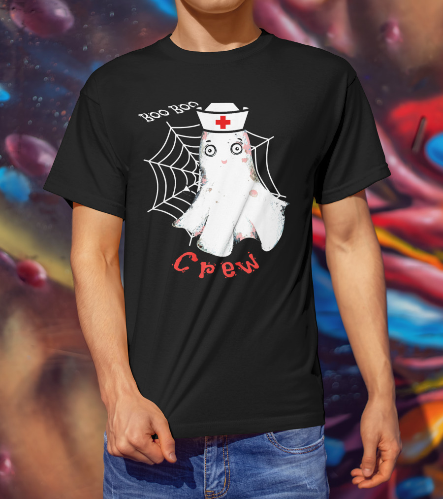 Boo Boo Crew Nurse Ghost Halloween Costume Spooky Spiderweb T-Shirt