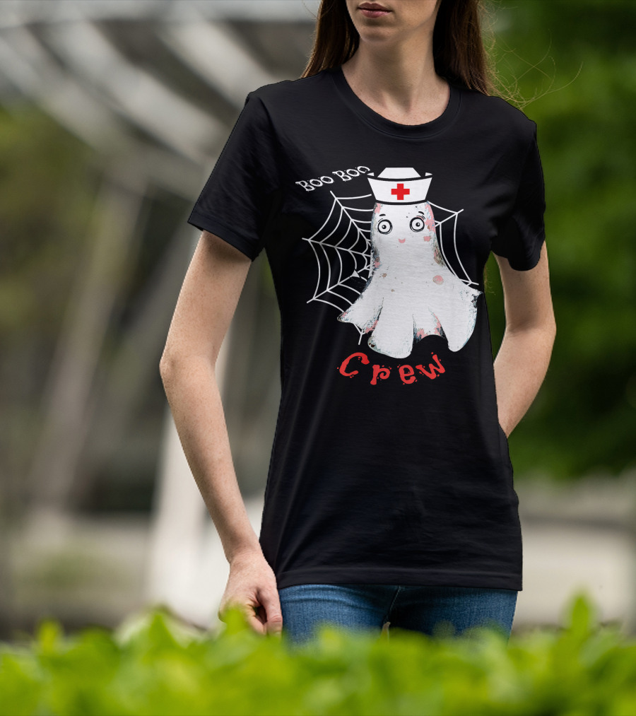 Boo Boo Crew Nurse Ghost Halloween Costume Spooky Spiderweb T-Shirt