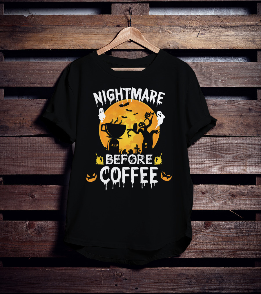 Nightmare Before Coffee Halloween Ghosts And Jack-O'-Lanterns T-Shirt