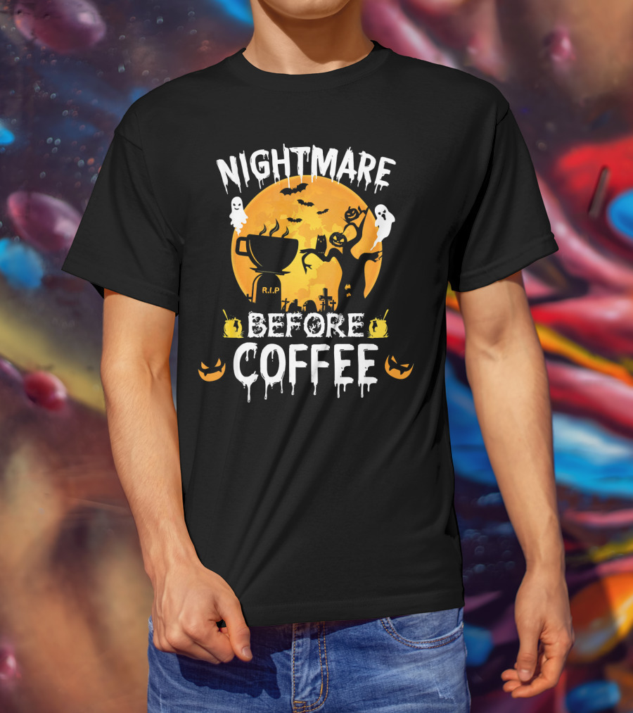 Nightmare Before Coffee Halloween Ghosts And Jack-O'-Lanterns T-Shirt