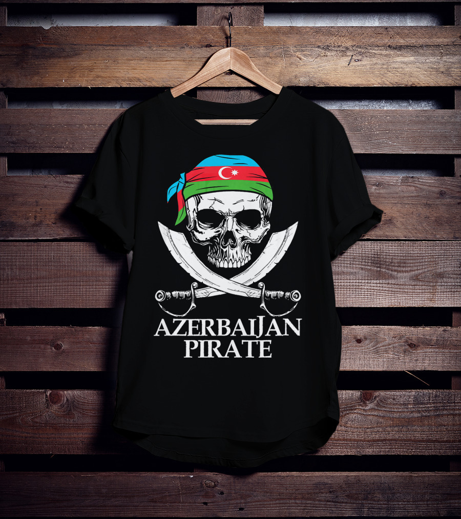 Azerbaijan Pirate Skull Crossed Swords Flag Bandana T-Shirt