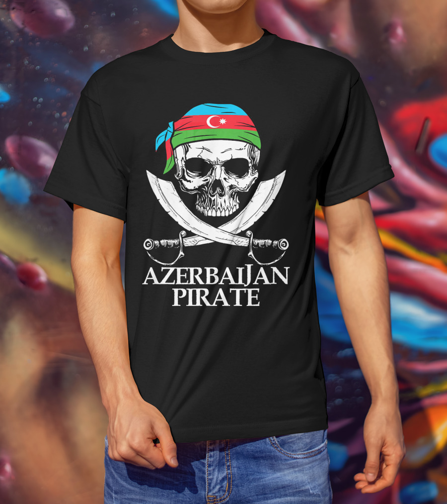 Azerbaijan Pirate Skull Crossed Swords Flag Bandana T-Shirt