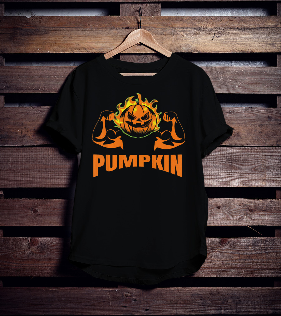 Bodybuilder Pumpkin Halloween Costume Muscles Jack-O'-Lantern T-Shirt