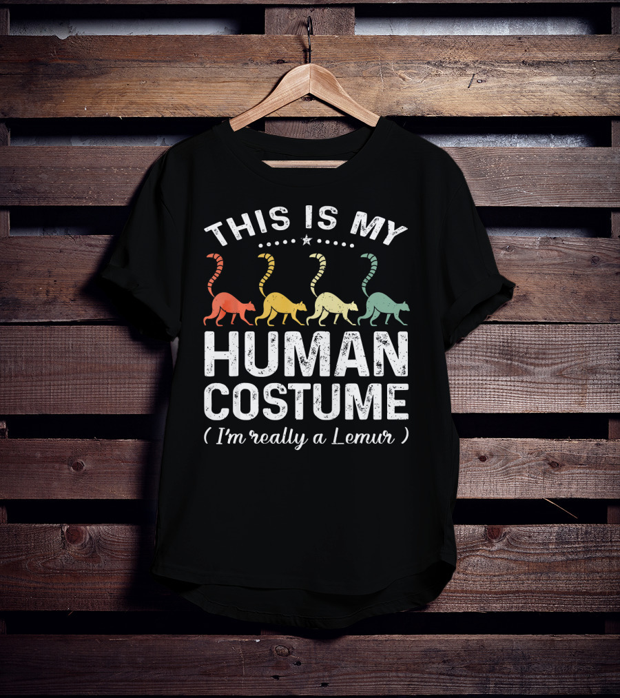 This Is My Human Costume I'm Really A Lemur Vintage Rainbow Lemurs T-Shirt