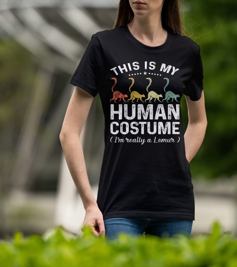 This Is My Human Costume I'm Really A Lemur Vintage Rainbow Lemurs T-Shirt
