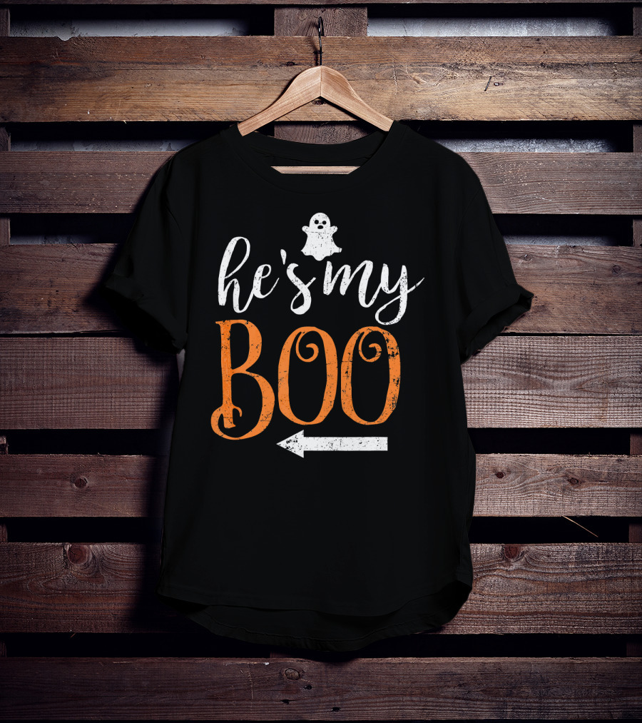 He's My Boo Halloween Ghost Matching Couple Arrow T-Shirt